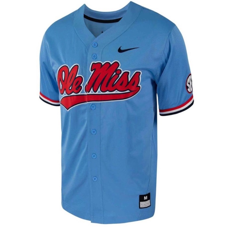 New Ole Miss Baseball Nike Jersey XL light blue & Red - Picture 1 of 11